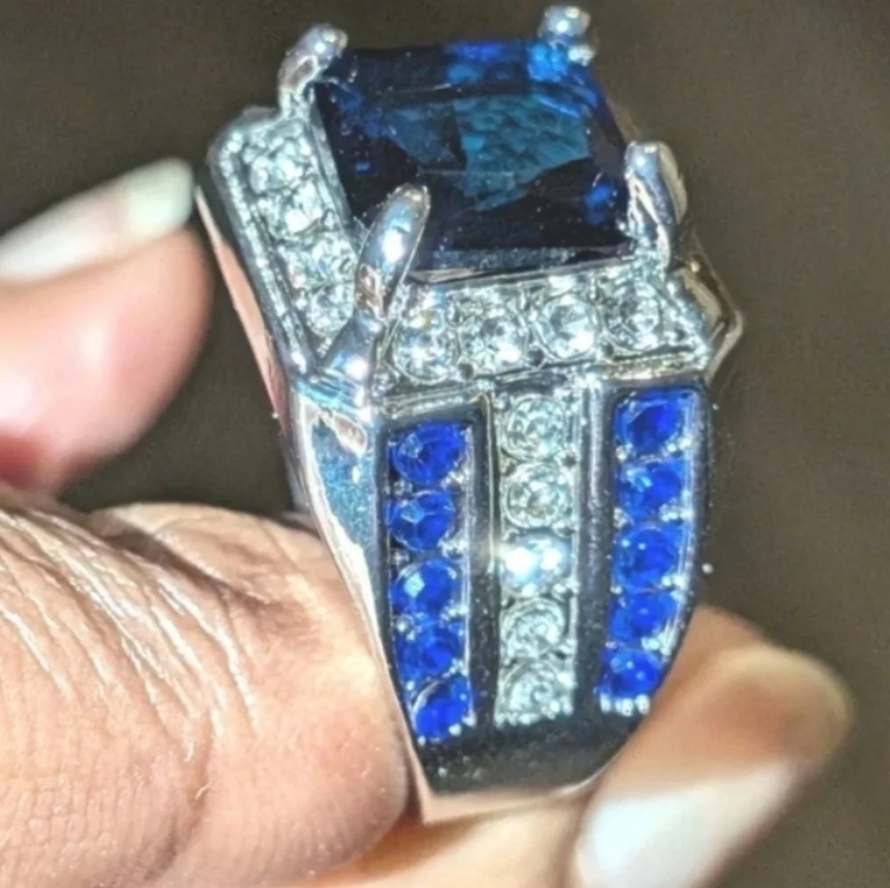Sapphire Lab Created diamond Mens Ring Sz 9
